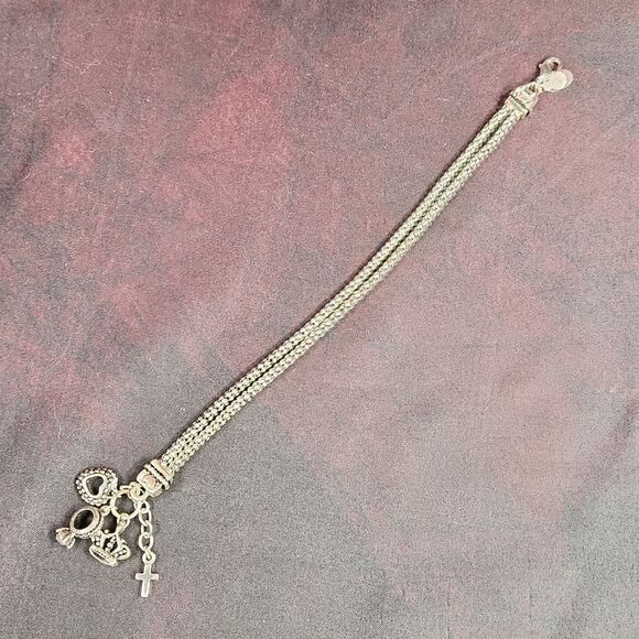 🔺️Premier Antiqued Double Strand Braided Charm Bracelet - Picture 7 of 12